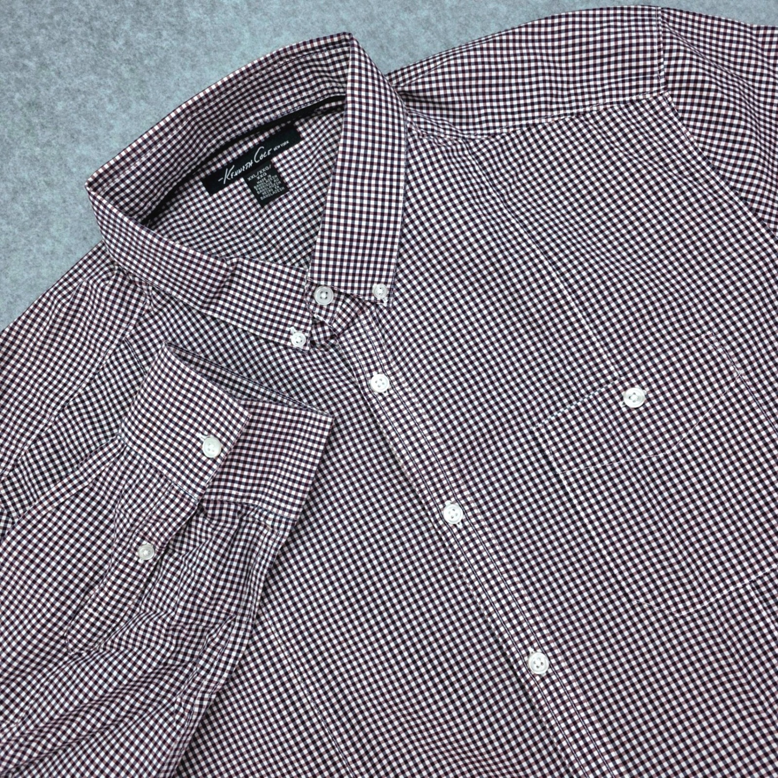 Kenneth Cole New York Men's Gingham Button Down Shirt Xxl Xxg Burgundy White